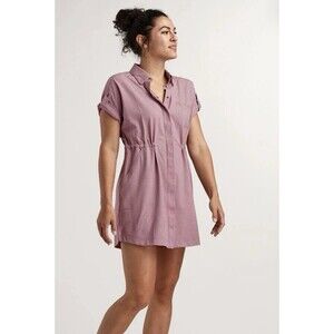 Title Nine Mauve Gingham Shirt Dress L Resort Wear Coastal Casual Utility EUC